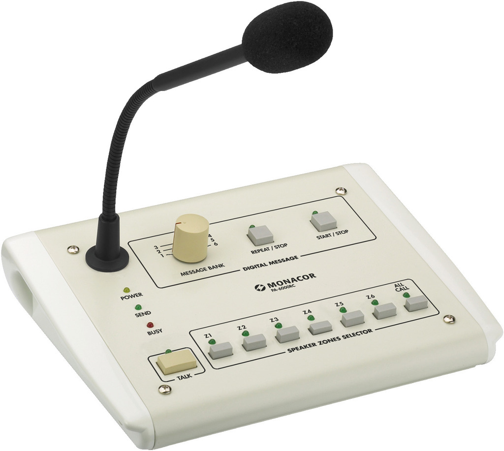 Microphone de bureau de téléavertissement de zone PA-6000RC, pour connexion aux PA-6240, PA-6480 et PA-6600