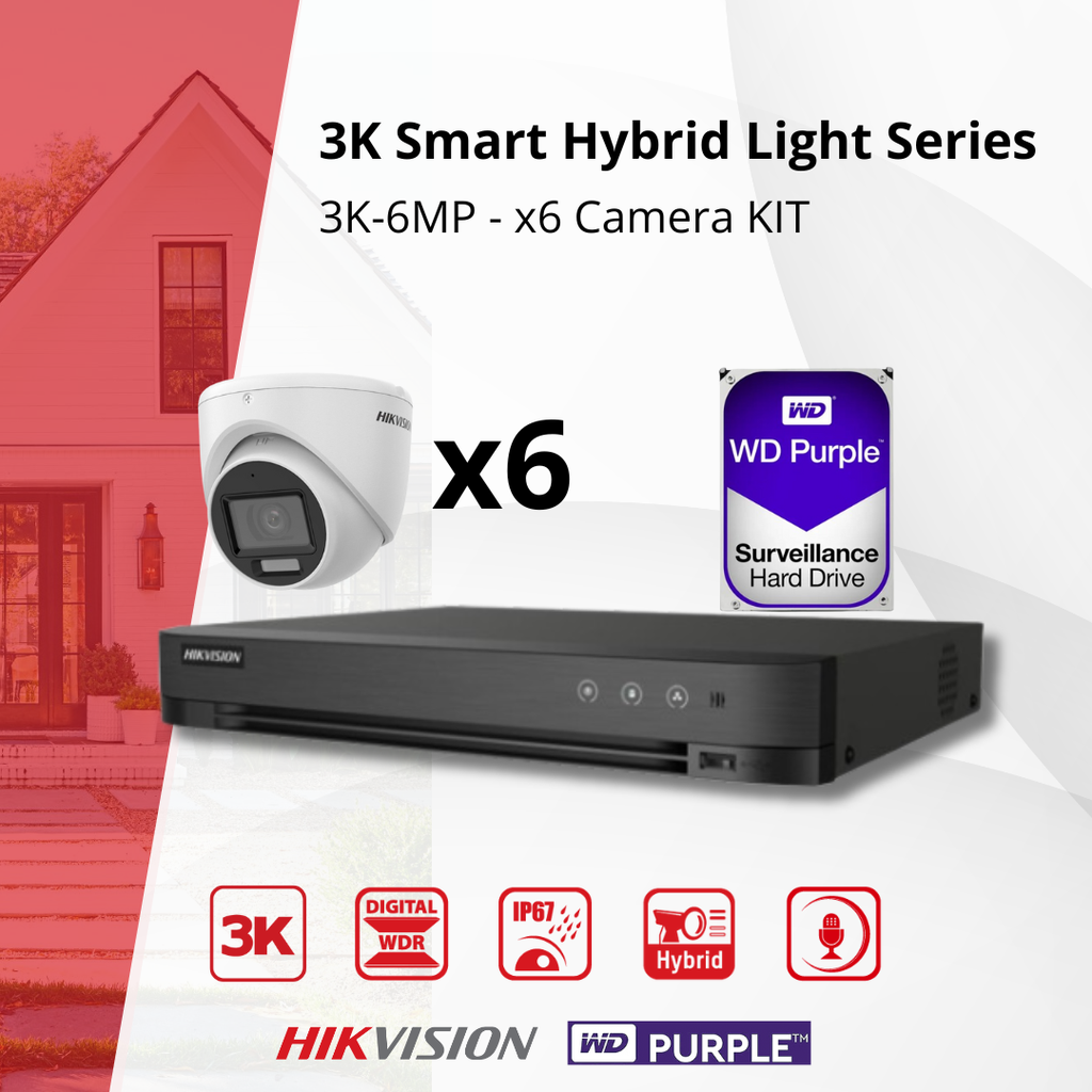 HIKVISION Set 3K Dual Light - 6x Turret Camera 3K (6MP) Dual Light Audio Binnen/Buiten - DVR 8-kanaals - 4TB HDD