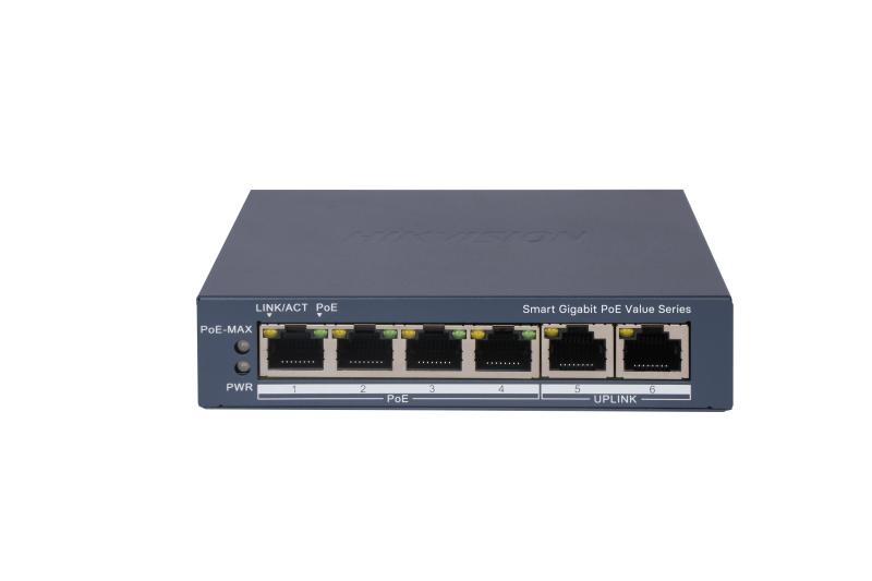 HIKVISION DS-3E1506P-EI/M 4-poorts Gigabit Smart POE-switch - Totaal PoE-budget 45W