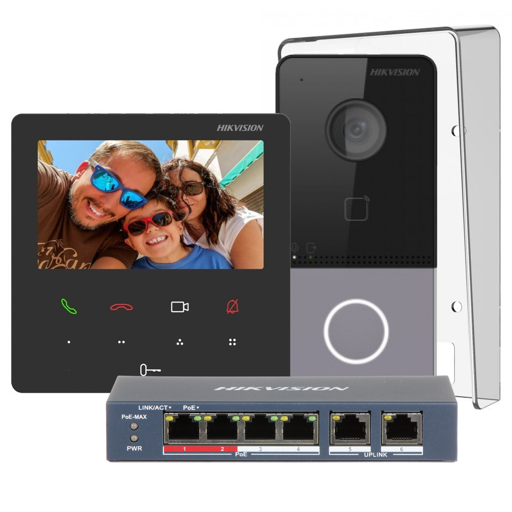 Hikvision DS-KIS606-P IP Video Intercom Kit Kit 1x belknop Opbouwmontage - 4,3-inch kleurrijk touchscreen Wifi-scherm WIFI
