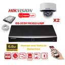 HIKVISION Camera Kit Smart Hybrid G2-serie 2x IP-cameradome 6MP - NVR 4x-kanaals POE Acusense - harde schijf 2 TB