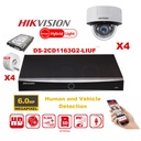 Kit caméra HIKVISION Smart Hybrid G2 Series 4x IP Camera Dome 6MP - NVR 4xChannel POE Acusense - Disque dur 2 To