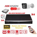 HIKVISION Camera Kit Smart Hybrid G2 Series  4x IP Camera Dome 6MP -   NVR 4xChannel POE Acusense- Hard Disk 2Tb