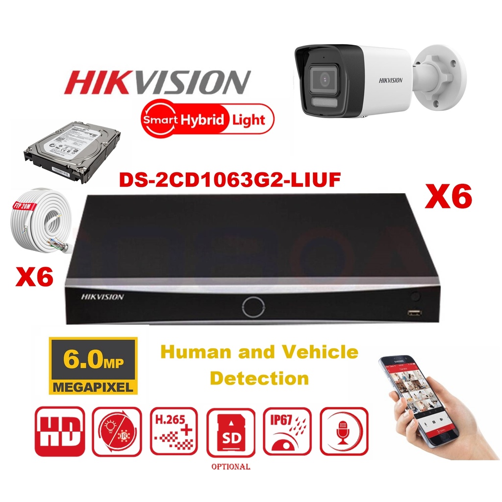 Kit caméra HIKVISION Smart Hybrid G2 Series 6x IP Camera Bullet 6MP - NVR 8xChannel - Disque dur 4 To extensible jusqu'à 8x caméras IP