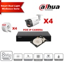 DAHUA Smart Dual Light WizSense-serie  30m IP-camerakit - 4x 8 megapixel 2,8 mm camerabullet + 8 kanalen POE NVR + 2 TB max. 8x camera