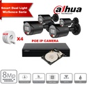 DAHUA Smart Dual Light WizSense-serie  30m IP-camerakit - 4x 8 megapixel 2,8 mm camerabullet + 8 kanalen POE NVR + 2 TB max. 8x camera