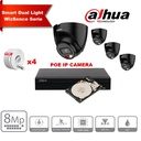 Kit de caméras IP DAHUA Smart Dual Light WizSense  Series 30 m - 4 caméras Turret IPC-HDW2849T-S-IL 8 mégapixels 2,8 mm + NVR POE 8 canaux + 2 To max. 8 caméras  