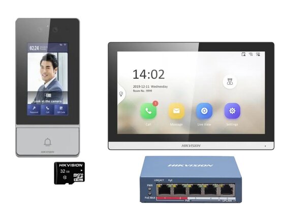 Hikvision DS-KIS902-S  Kit Interphone IP  avec Reconnaissance Faciale, PoE  -1 bouton d'appel, boîtier noir, écran tactile 7 pouces, Wi-Fi