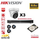  Kit caméra HIKVISION Acusense - Éclairage hybride intelligent - 3 caméras IP tourelle 4K-8MP avec stroboscope actif et alarme sonore - NVR Acusense série NXI 4 canaux avec PoE - Disque dur 2 To extensible jusqu'à 4 caméras IP