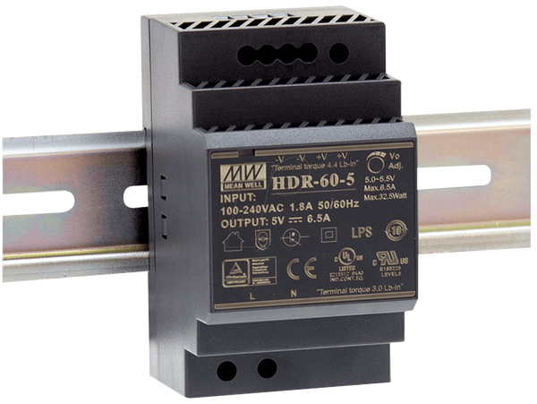 [HDR-60-24] MW HDR-60-24 Switching power supply, DIN mounting, 60 W, 24 V / 2.5 A