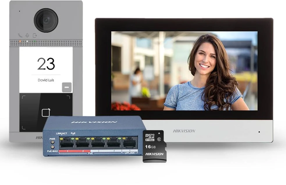 Hikvision DS-KIS604-S(C) IP-POE video-intercomkit 1x oproepknop Opbouw- / inbouwmontage aluminium - 7 inch touchscreen WIFI-monitor