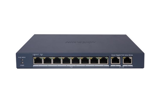 [DS-3E1510P-EI/M] Hikvision DS-3E1510P-EI/M 8-poorts Gigabit Smart POE-switch - PoE-vermogen budget 60W