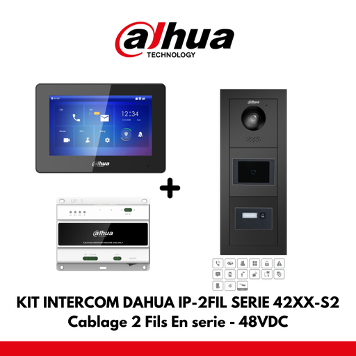 Module Dahua Villa Kit 1x Boutons IP - 2 Fils - Lecteur de Carte 48VDC + Moniteur Couleur 7&quot; Couleur Noir