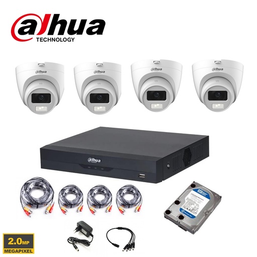 [CVI2MPKIT-4T] DAHUA 4CH KIT CCTV HDCVI 2MP DVR 4CH &amp; 4X Camera Binnen/Buiten 2MP - HD 1TB