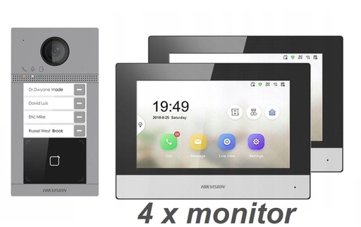 Interphone IP HIKVISION DS-KV8413-WME1-SET 4 boutons + 4 moniteurs tactiles Wi-Fi DS-KH6320-WTE1 7 pouces