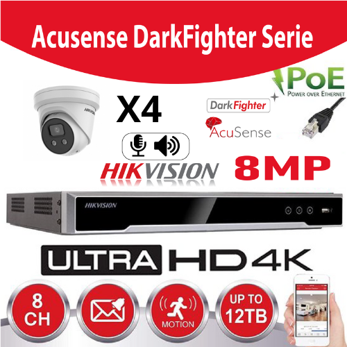 [IPDF-8M-4T] Hikvision Set IP-Acusense G2 Serie 4x DS-2CD2386G2-IU -2.8mm 8 megapixel (4K) Turret Ingebouwde microfoon + recorder NVR 4-kanaals DS-7604NXI-K1/4P+2TB