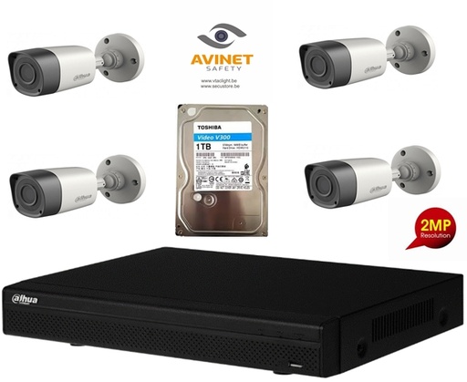 [CVI2MPKIT-4B] DAHUA 4CH KIT CCTV HDCVI 2MP DVR 4CH &amp; 4X Camera Binnen/Buiten Bullet 2MP - HD 1TB