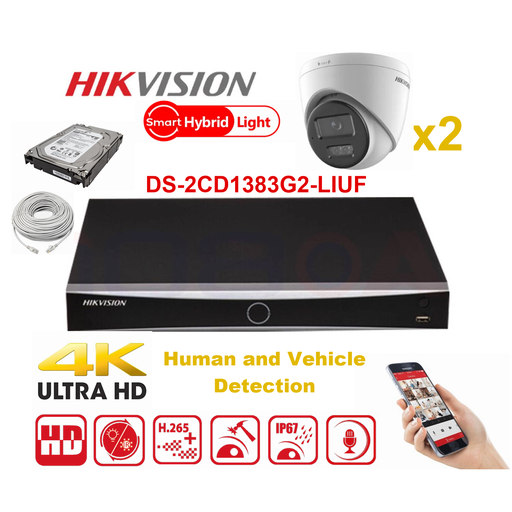 [IPMD-8M-2T] Kit caméra HIKVISION Smart Hybrid G2 Series 2x IP Camera Turret 8MP - NVR 4xChannel - Disque dur 2 To extensible jusqu'à 4x caméras IP
