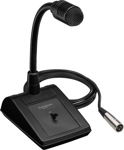 [PDM-302] Monacor PDM-302 PA-desktopmicrofoon, met zwanenhals. Dynamische push-to-talk-schakelaar, 5 m kabel XLR-plug.