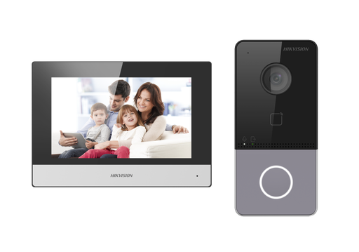 [DS-KIS603-P(C)] Hikvision DS-KIS603-P(C) - IP POE video intercom kit 1x call button Surface Mount - 7Inch Touch WIFI Monitor