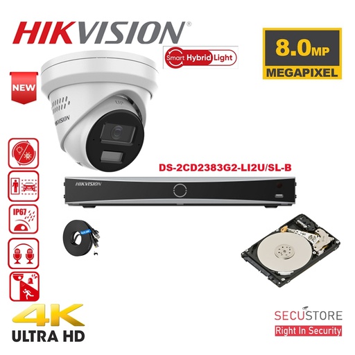 [IPKIT04-TW] HIKVISION Acusense camerakit tot 4x - Slimme hybride verlichting - 4K-8MP witte IP-torencamera met actieve stroboscooplamp en audio-alarm - Dubbele microfoons - Acusense NXI-serie 4x-kanaals NVR met PoE voor maximaal 4 IP-camera's