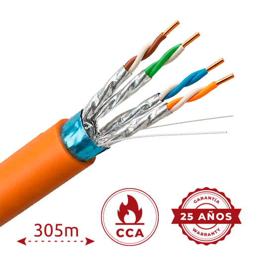 UV-FTP6A-300-BC23AWG-DCA-R-O Cat6A F/FTP 305 m Diameter 23 AWG Gecertificeerd CPR DCA LSZH / Oranje