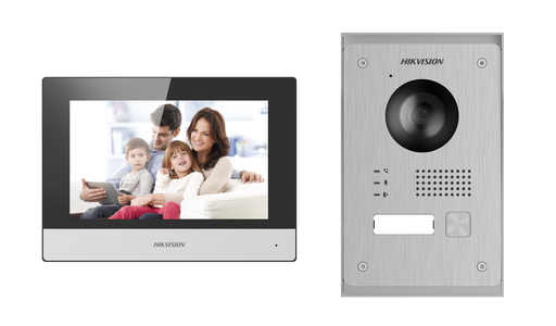 [DS-KIS703-P] Kit d'interphone vidéo IP Hikvision DS-KIS703-P 2 fils 1 bouton d'appel Montage en saillie / encastré - - Moniteur tactile WIFI 7 pouces