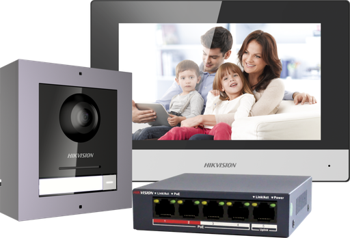 Hikvision DS-KIS602(B) IP-POE video-intercomkit 1x oproepknop Zwarte behuizing 7 inch touchscreen WIFI-monitor